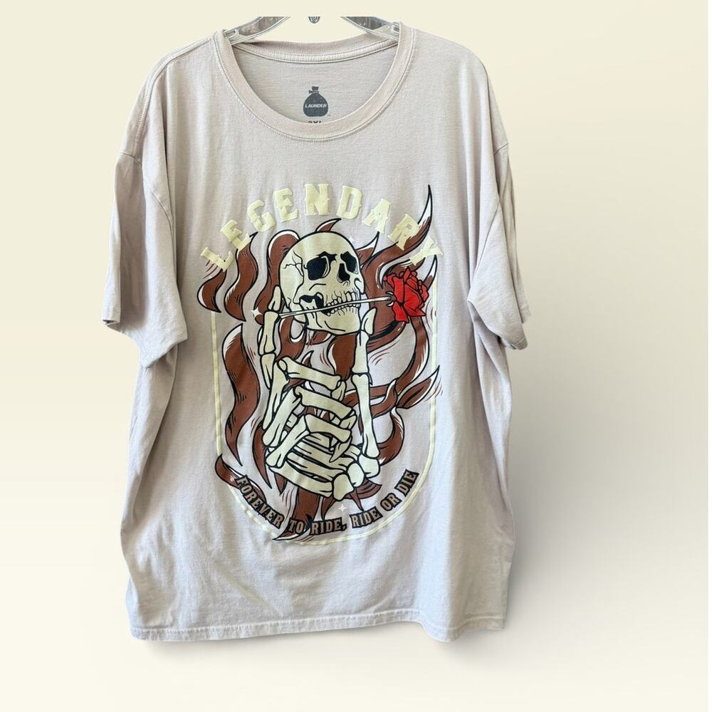 Launder Bailey Apparel Mens Legendary Tee Size 3XL Skeleton Rose Graphic Grunge